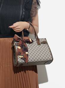 幾何樣式絲巾裝飾方包 - 彩色 - 查看 2