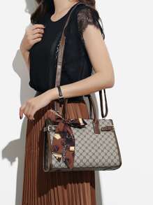 幾何樣式絲巾裝飾方包 - 彩色 - 查看 6