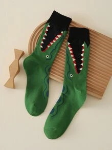 Cartoon Crocodile Pattern Crew Socks, Fall Socks, For Christmas - Multicolor - View 2
