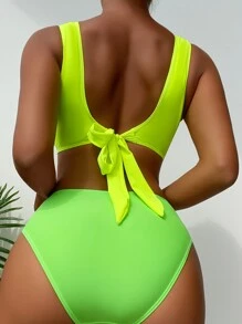 SHEIN Swim Two Tone Cut Out Waist One Piece Swimsuit - Multicolor - View 2