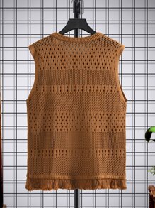 Manfinity Homme Men Fringe Hem Pointelle Knit Top - Coffee Brown - View 2