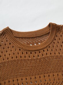Manfinity Homme Men Fringe Hem Pointelle Knit Top - Coffee Brown - View 3