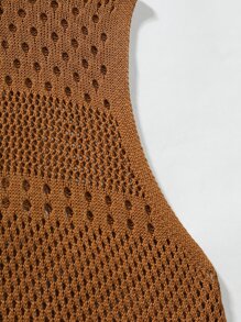 Manfinity Homme Men Fringe Hem Pointelle Knit Top - Coffee Brown - View 4