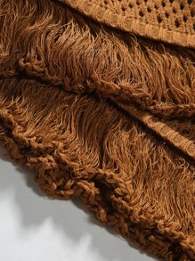 Manfinity Homme Men Fringe Hem Pointelle Knit Top - Coffee Brown - View 6