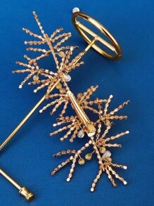 水鑽裝飾新娘髮夾 - 金色 - 查看 2