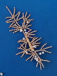 水鑽裝飾新娘髮夾 - 金色 - 查看 5