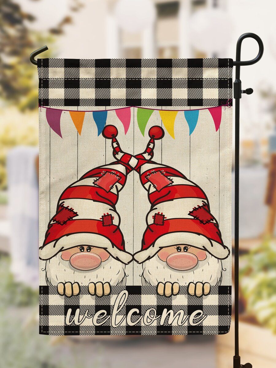1pc Gonk & Gingham Pattern Garden Flag - Multicolor - View 1
