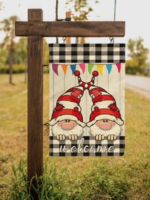 1pc Gonk & Gingham Pattern Garden Flag - Multicolor - View 2