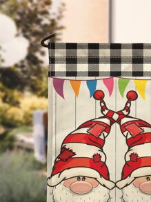 1pc Gonk & Gingham Pattern Garden Flag - Multicolor - View 3