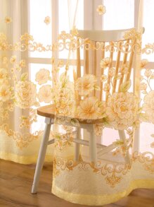 花卉刺繡單片透視窗簾 - 黃色 - 查看 2