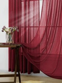 Rèm Sheer một tấm trơn - Đỏ - Xem 2