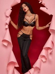 Solid PU Bustier Cami Top - Black - View 3