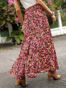 SHEIN VCAY Allover Floral Print Ruffle Hem Skirt - Multicolor - View 2