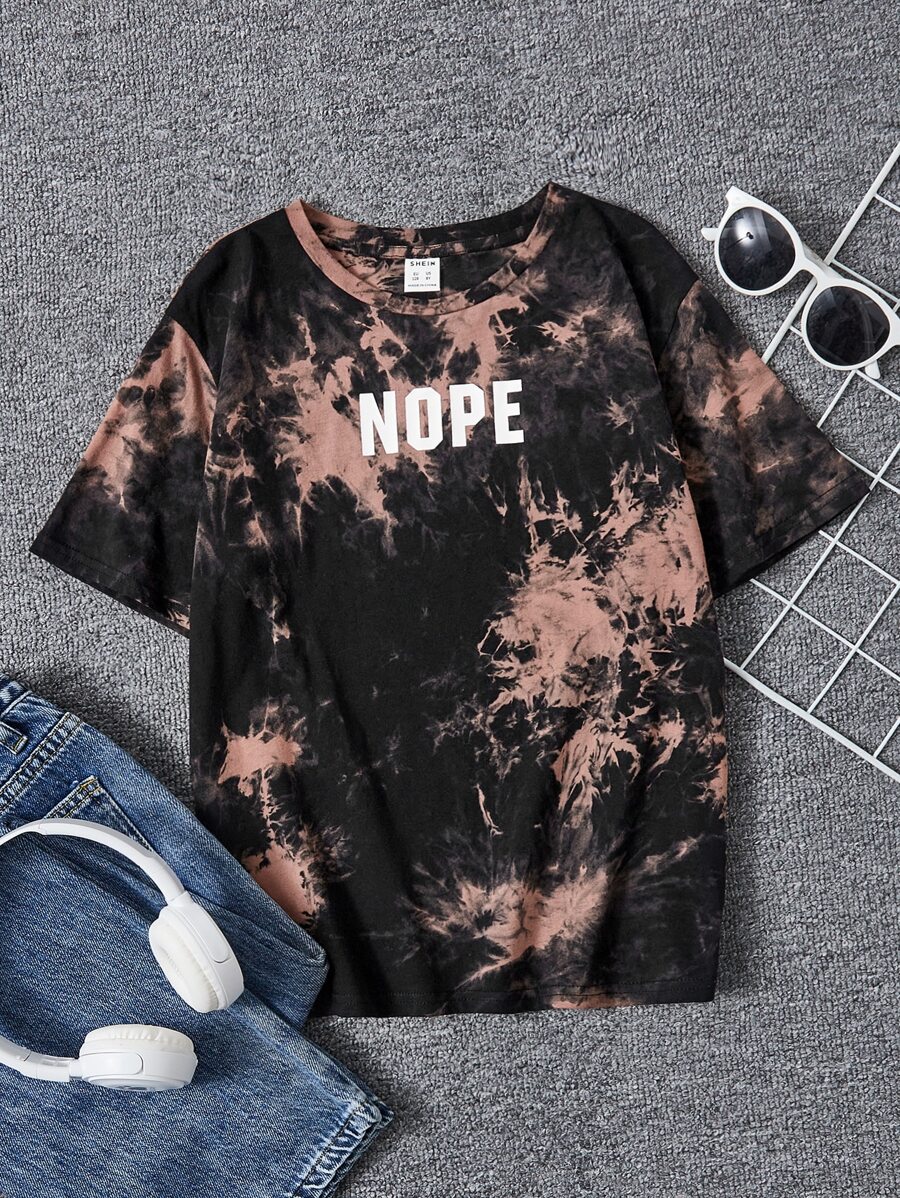 SHEIN 男孩紮染字母圖案T恤