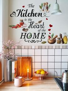 1 pièce Sticker cuisine avec graphique de légumes et slogan, stickers, décalcomanie murale, décalcomanie en vinyle pour décorations de maison, articles de décoration pour le printemps rafraîchissant votre maison, autocollants de décoration Rama