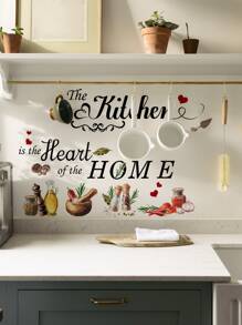 1 pièce Sticker cuisine avec graphique de légumes et slogan, stickers, décalcomanie murale, décalcomanie en vinyle pour décorations de maison, articles de décoration pour le printemps rafraîchissant votre maison, autocollants de décoration Rama