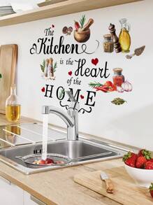 1 pièce Sticker cuisine avec graphique de légumes et slogan, stickers, décalcomanie murale, décalcomanie en vinyle pour décorations de maison, articles de décoration pour le printemps rafraîchissant votre maison, autocollants de décoration Rama