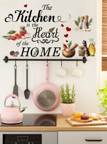1 pièce Sticker cuisine avec graphique de légumes et slogan, stickers, décalcomanie murale, décalcomanie en vinyle pour décorations de maison, articles de décoration pour le printemps rafraîchissant votre maison, autocollants de décoration Rama