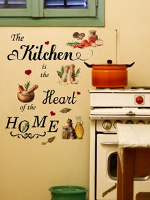 1 pièce Sticker cuisine avec graphique de légumes et slogan, stickers, décalcomanie murale, décalcomanie en vinyle pour décorations de maison, articles de décoration pour le printemps rafraîchissant votre maison, autocollants de décoration Rama