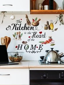 1 pièce Sticker cuisine avec graphique de légumes et slogan, stickers, décalcomanie murale, décalcomanie en vinyle pour décorations de maison, articles de décoration pour le printemps rafraîchissant votre maison, autocollants de décoration Rama