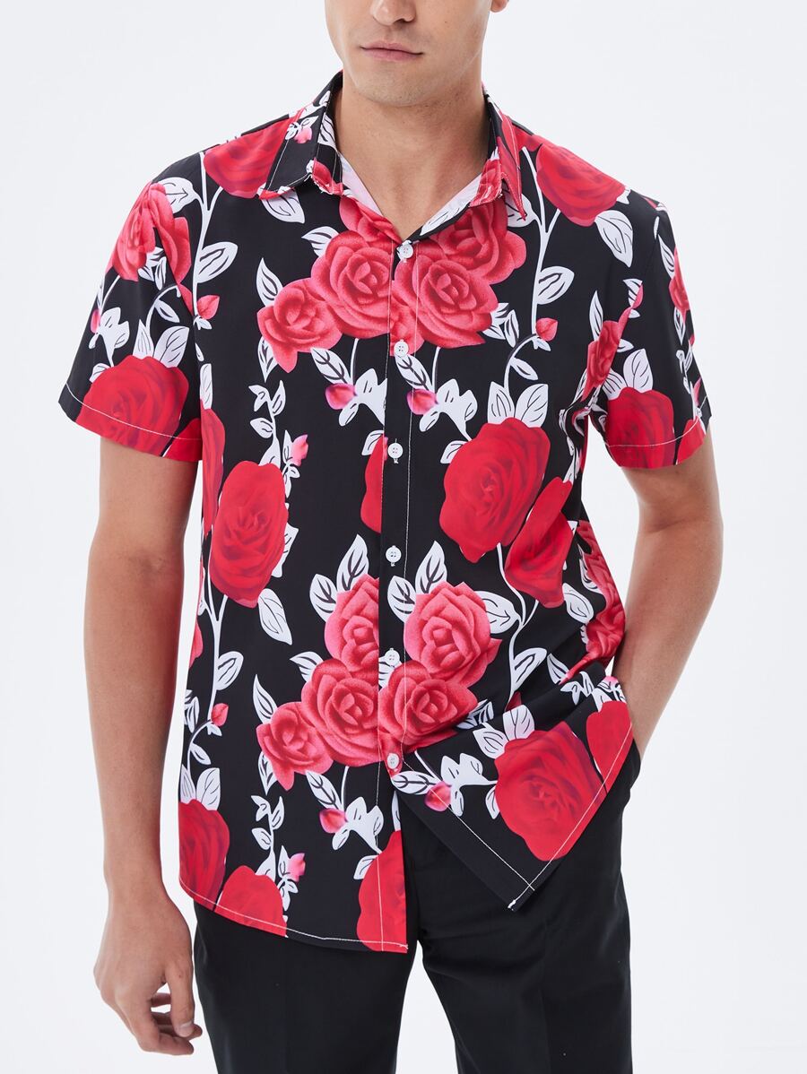 男士印花前排扣襯衫 - 彩色 - 查看 1