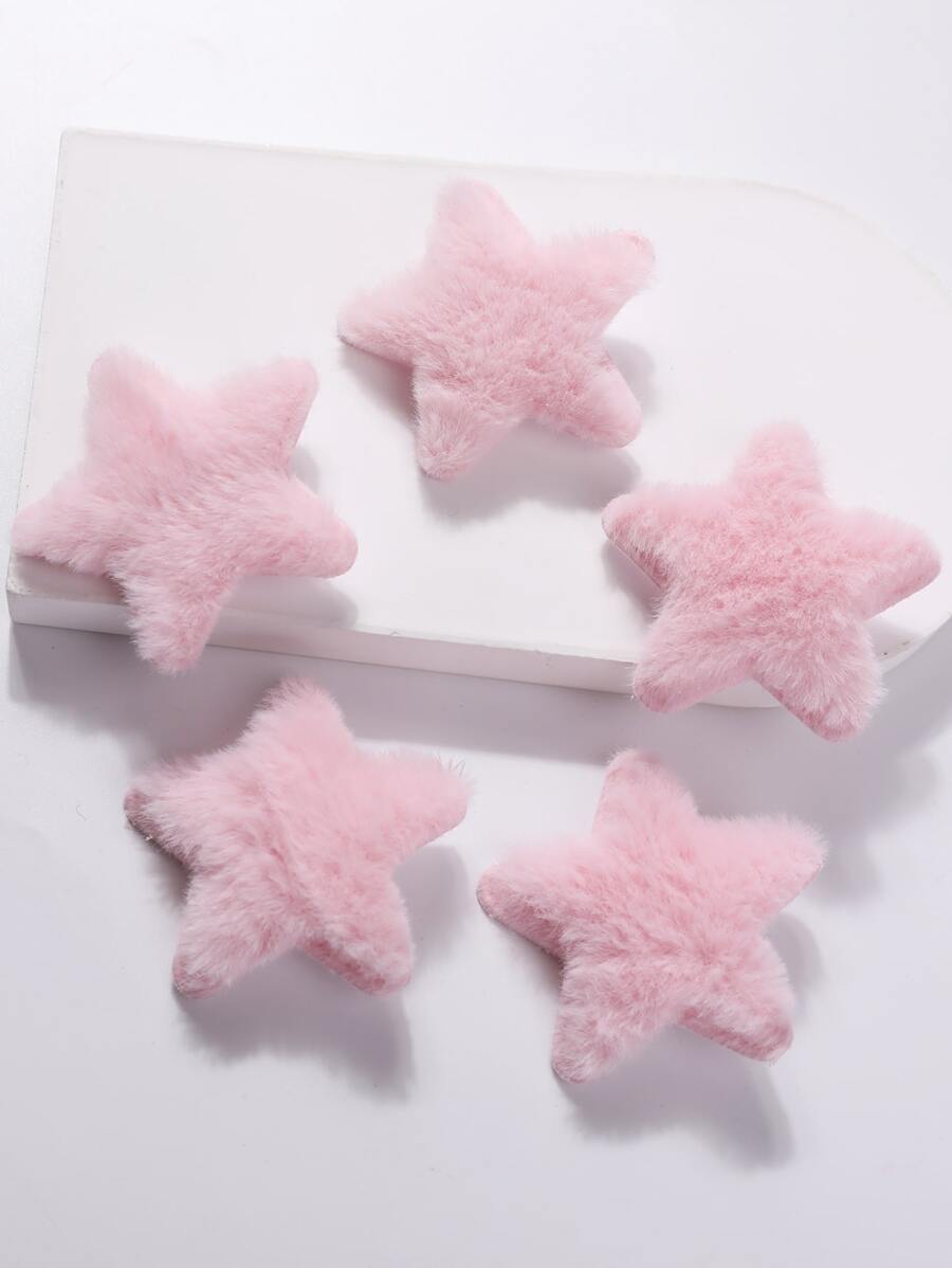 5个毛绒星星装饰鳄鱼夹可爱粉色发夹发卡，发夹爪夹，发爪，学习用品，粉色发夹，冬季，发饰，情人节饰品，头部饰品，发卡 - 粉色 - 查看 1