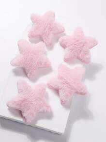 5个毛绒星星装饰鳄鱼夹可爱粉色发夹发卡，发夹爪夹，发爪，学习用品，粉色发夹，冬季，发饰，情人节饰品，头部饰品，发卡 - 粉色 - 查看 4
