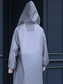1pc Solid Hooded Raincoat - Grey - View 2