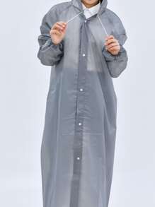1pc Solid Hooded Raincoat - Grey - View 3