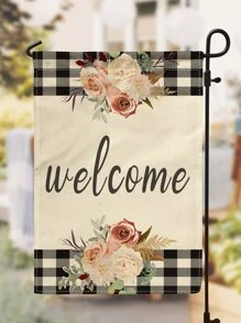 1pc Flower & Letter Graphic Garden Flag - Multicolor - View 1