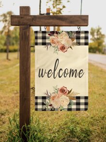 1pc Flower & Letter Graphic Garden Flag - Multicolor - View 2