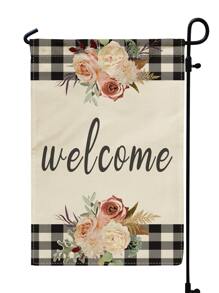 1pc Flower & Letter Graphic Garden Flag - Multicolor - View 3
