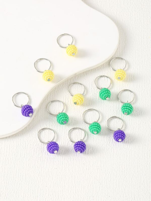 12pcs Women's Fashion Solid Color Hair Scrunchies With Beads, Purple, Green, Yellow Hair Rings Hair Clips, Suitable For Festival Party Decoration And Wear