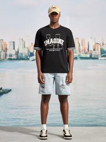 ROMWE MEN Hombres Shorts mezclilla bermuda algodón desgarro - Lavado ligero - Ver 4