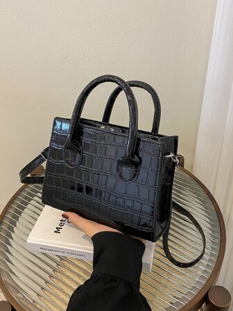 简约别致压花托特包，时尚度假校园风格女士斜挎单肩包