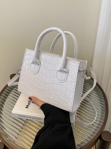 Minimalist Chic Embossed Tote Bag, Fashion Vacation Holiday Campus Style Shoulder Crossbody Bag For Women