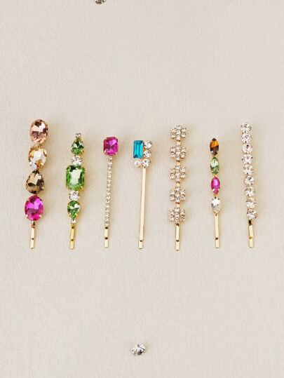 7pcs Rhinestone Decor Bobby Pin Royal Hair Clips Claw Clips Hair Barrettes, School Stuff, Looks Of Party, Hair Accessories, Head Accessories, Hair Accessories For Women, Hairpin, Bobby Pins