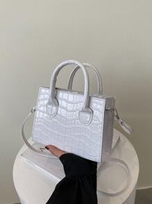 Minimalist Chic Embossed Tote Bag, Fashion Vacation Holiday Campus Style Shoulder Crossbody Bag For Women