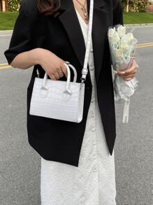 Minimalist Chic Embossed Tote Bag, Fashion Vacation Holiday Campus Style Shoulder Crossbody Bag For Women