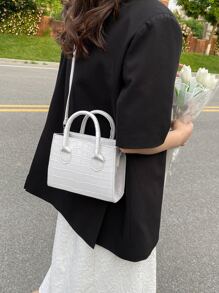 Minimalist Chic Embossed Tote Bag, Fashion Vacation Holiday Campus Style Shoulder Crossbody Bag For Women