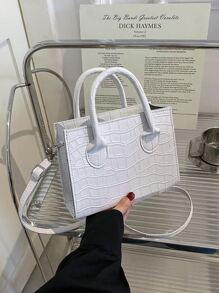 Minimalist Chic Embossed Tote Bag, Fashion Vacation Holiday Campus Style Shoulder Crossbody Bag For Women