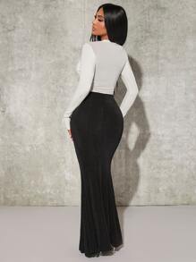 SHEIN SXY 高腰魚尾裙下擺金屬亮絲半身裙