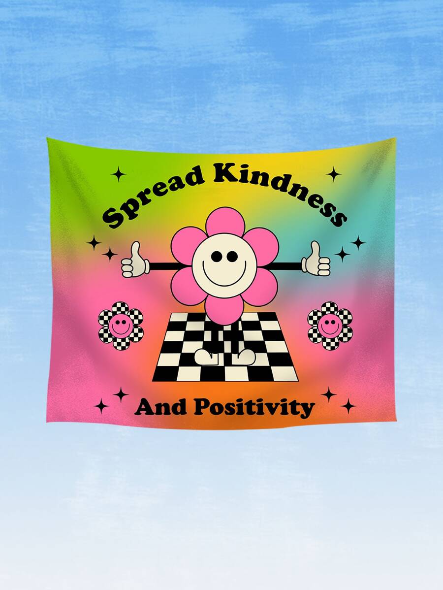 themindfulbutterflyy Slogan & Flower Print Tapestry - Multicolor - View 1