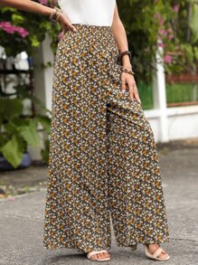 SHEIN VCAY Ditsy Floral Wide Leg Trousers - Multicolor - View 3