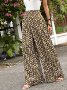 SHEIN VCAY Ditsy Floral Wide Leg Trousers - Multicolor - View 4