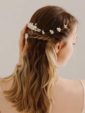 Set de 5 piezas de peines y pasadores para el cabello de mujer, diseño de perlas, tocado nupcial simple, accesorios elegantes para bodas