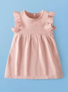 嬰兒素色荷葉邊毛衣裙 - 淺粉色 - 查看 1