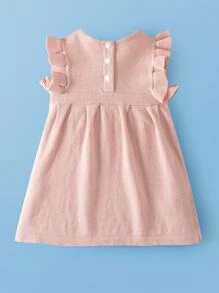 嬰兒素色荷葉邊毛衣裙 - 淺粉色 - 查看 2