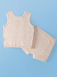Baby Pointelle Knit Sweater Vest & Knit Shorts - Apricot - View 1