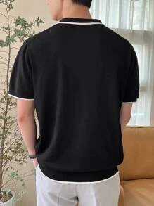 DAZY Men Contrast Trim Knit Top - Black - View 2